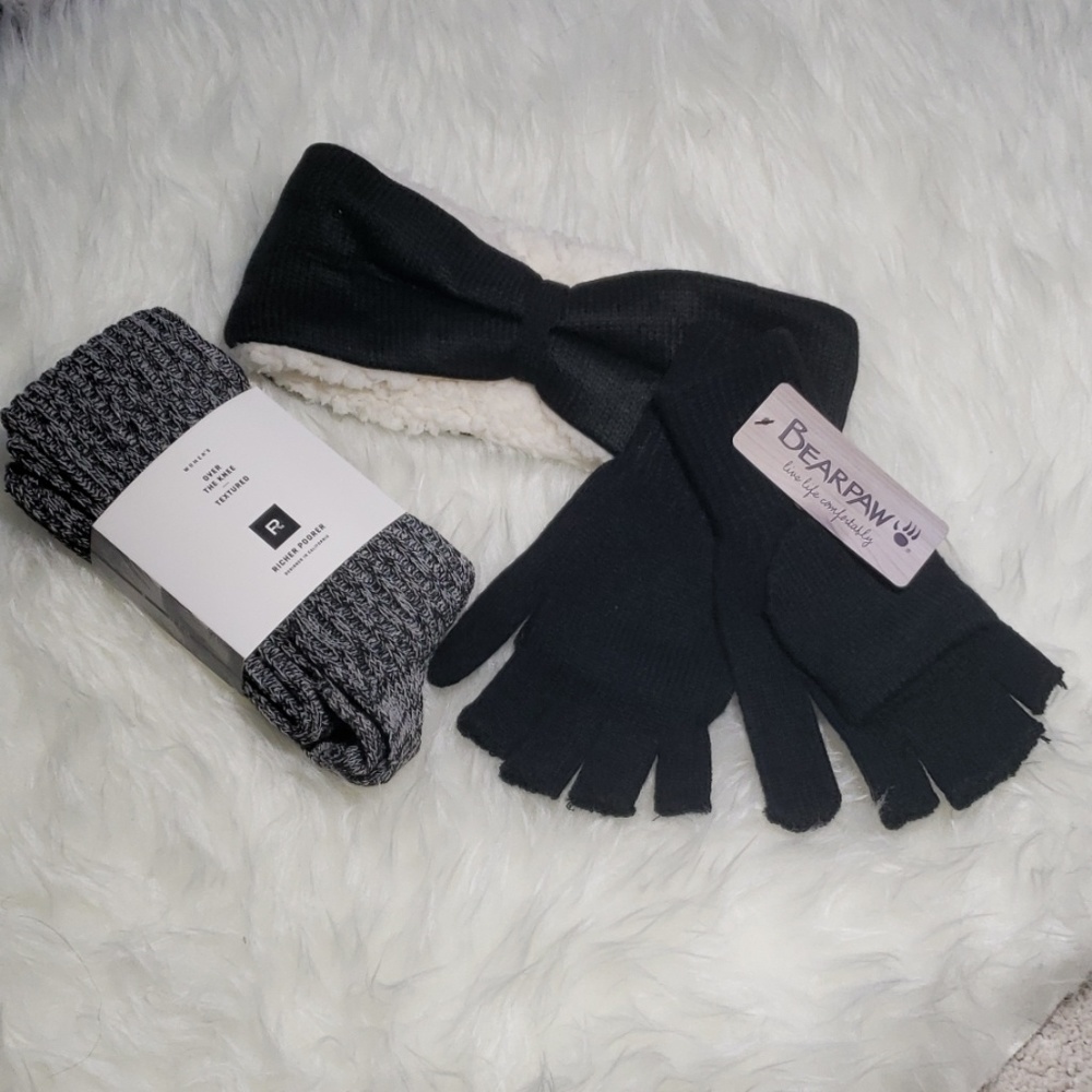 Headband and glove set & knee high socks NWT